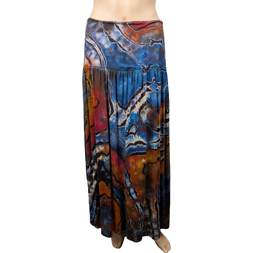 Simlu Hand Ice Dyed Rainbow Skirt L OOAK Maxi Modal Rayon Pockets Festival Boho